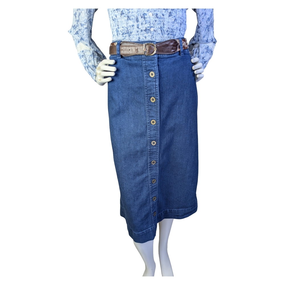 Vintage Laura Scott Button Front Western Denim Midi Skirt | Size XL